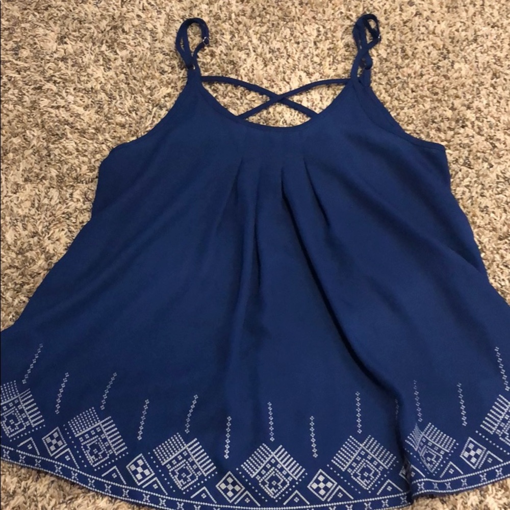 blue with patterns tank top